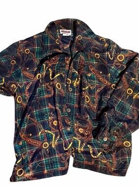 Vintage Mister Leonard Plaid Equestrian Print blouse and skirt set size 28